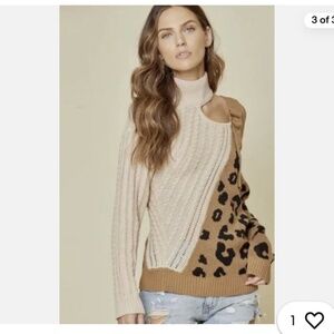 Andree By Unit Asymmetrical Buckle Sweater Size S Open Shoulder Animal Print